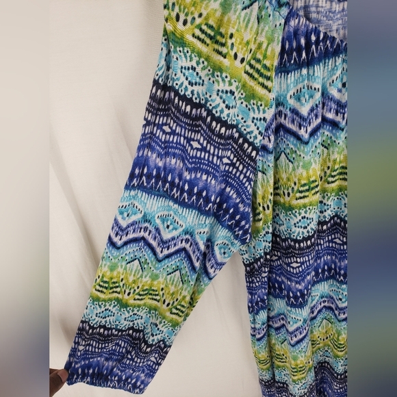 Jones New York Women's Blue & Green 3/4th Sleeve Drawstring Closure Shirt Sz 1X - Picture 3 of 9